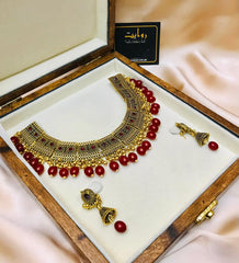 Oxidized Necklace-37 Golden (Maroon)