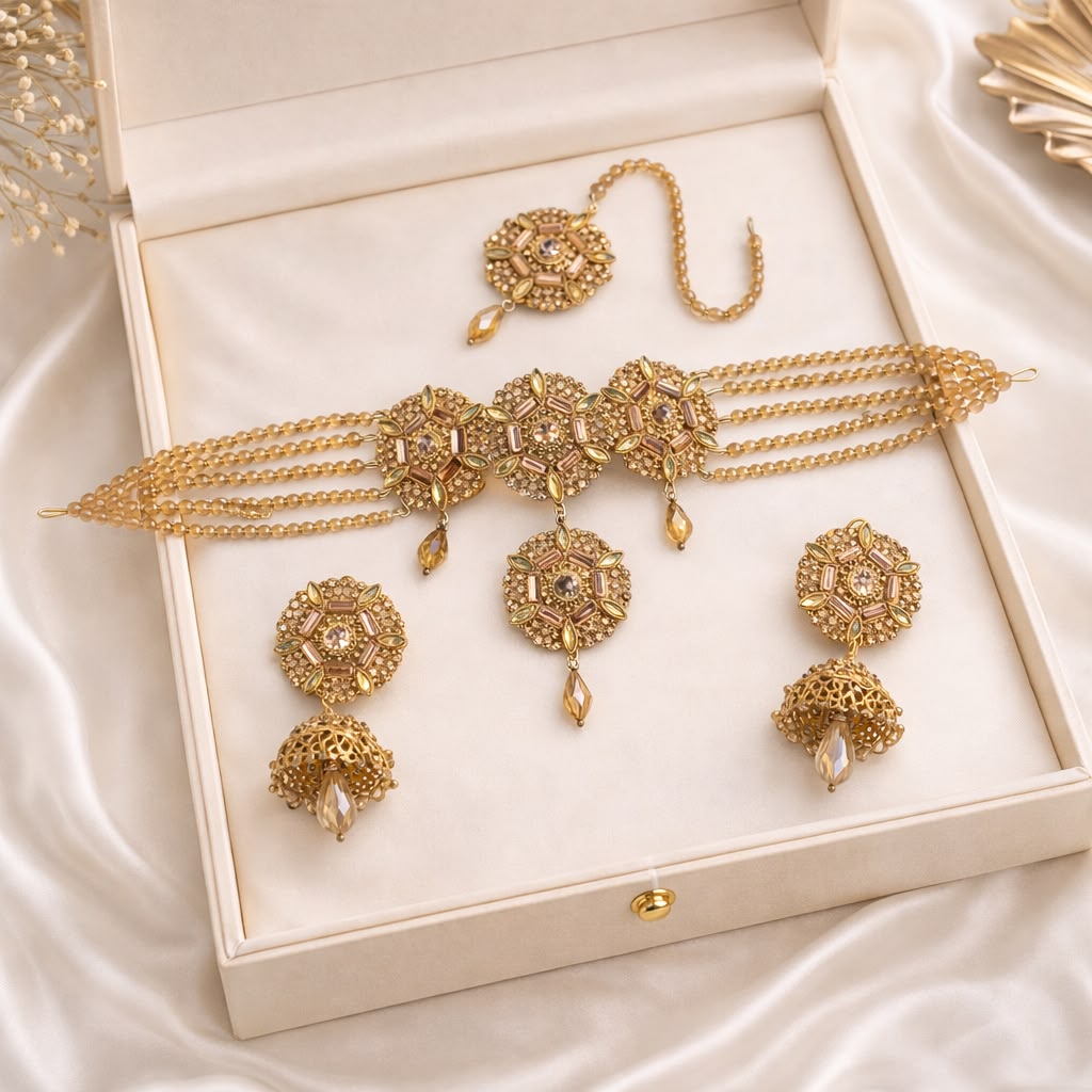 Rajwadi Choker Set-01 (Golden)