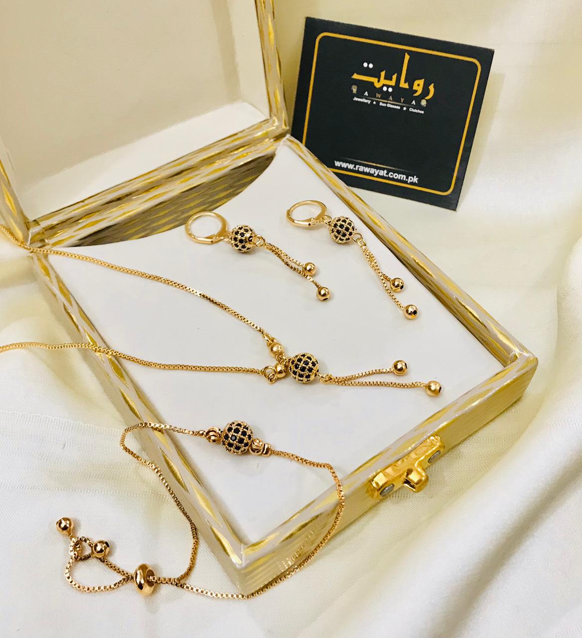 Zircon Ball Necklace-16 (Black)