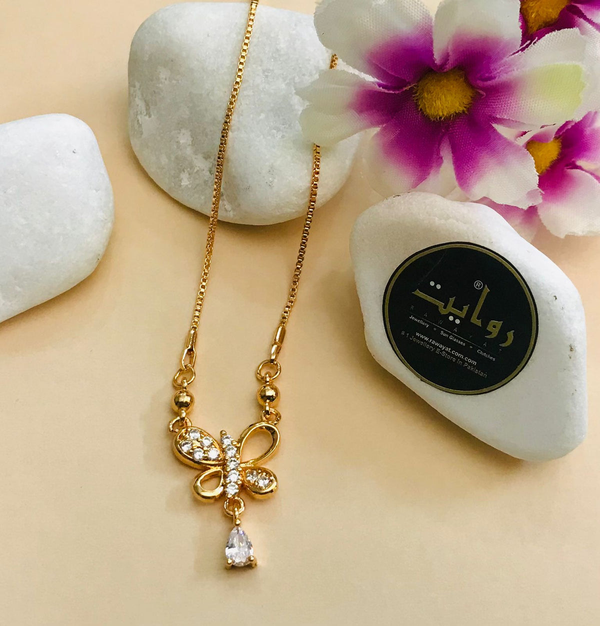 Zircon Pendant-179 (White) (Butterfly)