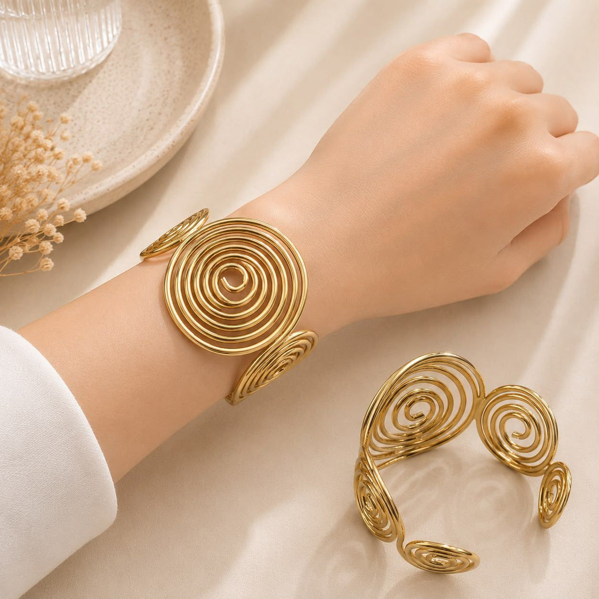 Metallic Texture Gold-Tone Stainless Steel Cuff Bracelet-22