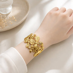 Metallic Texture Gold-Tone Stainless Steel Cuff Bracelet-21