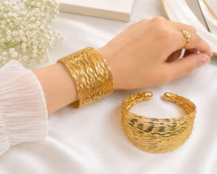Metallic Texture Gold-Tone Stainless Steel Cuff Bracelet-31