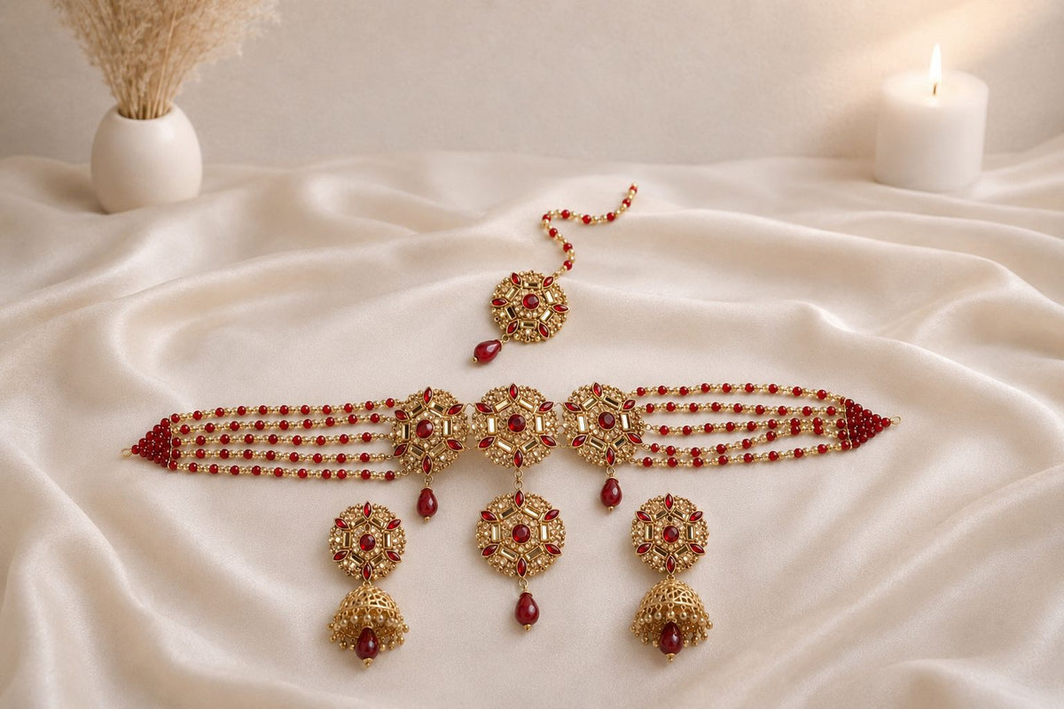 Rajwadi Choker Set-01(Maroon)