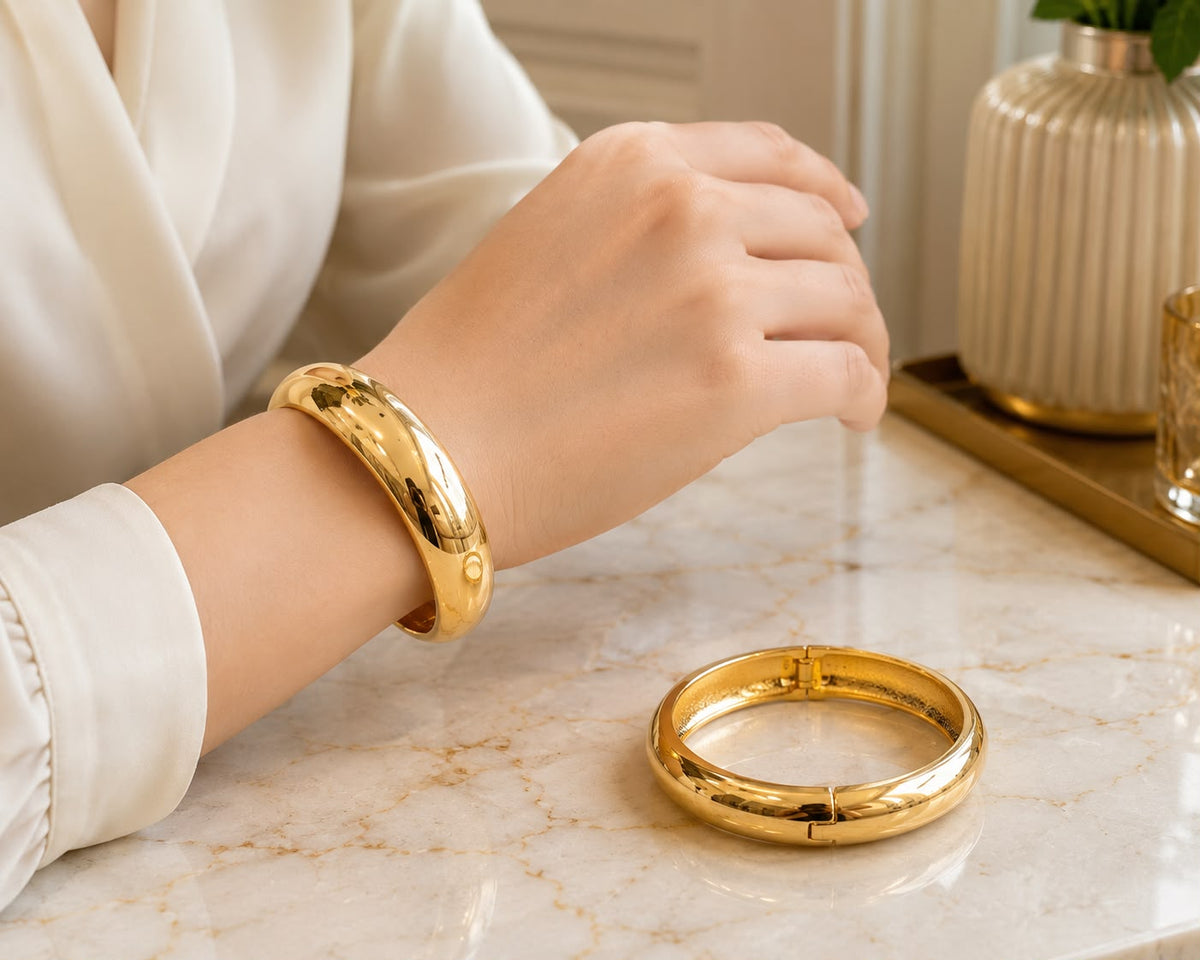 Metallic Texture Gold-Tone Stainless Steel Cuff Bracelet-30