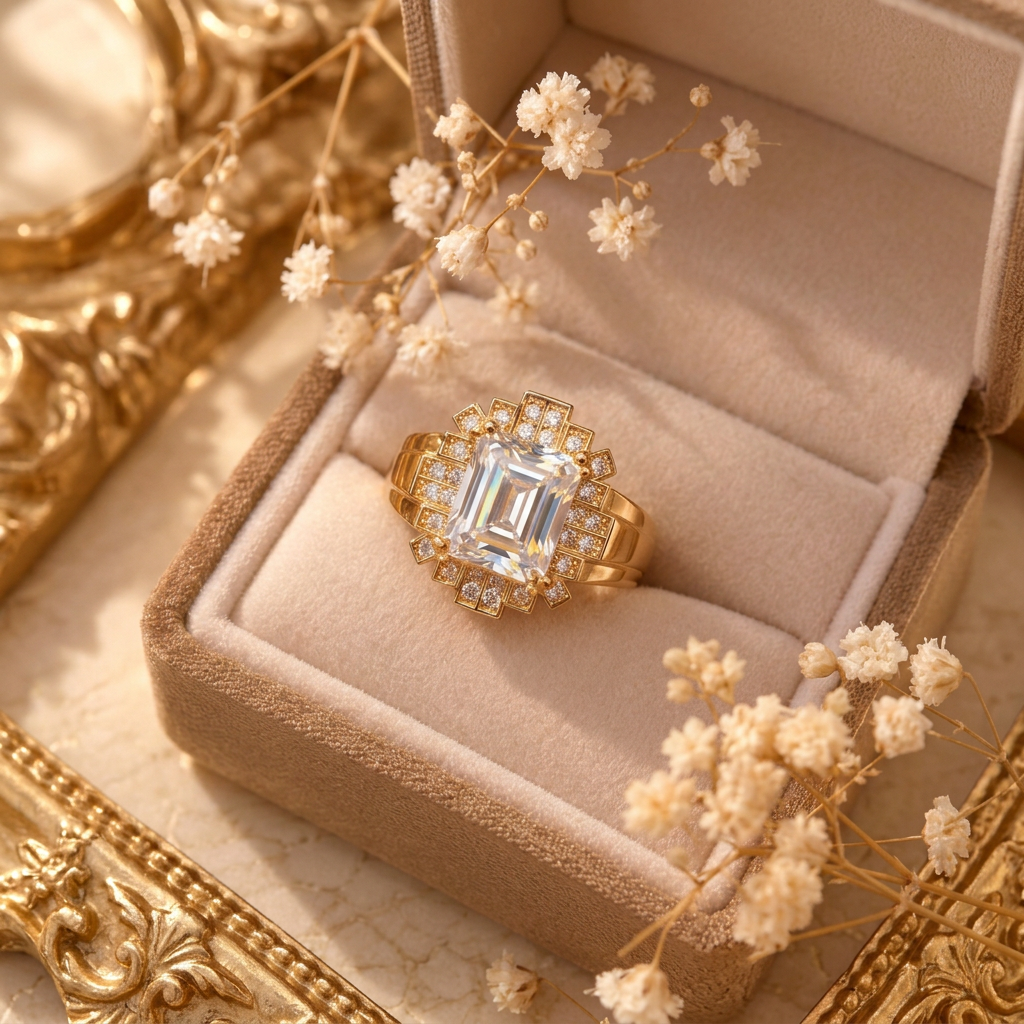 Zircon Ring-485 (Golden/White)