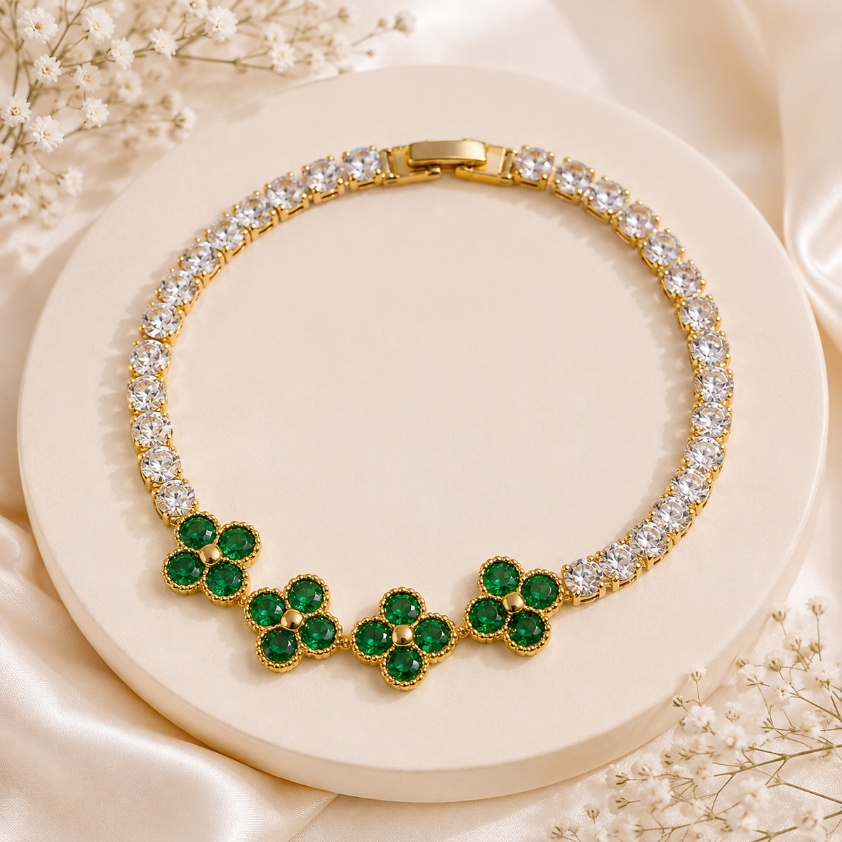 Zircon Bracelet-80 (Golden/Green)