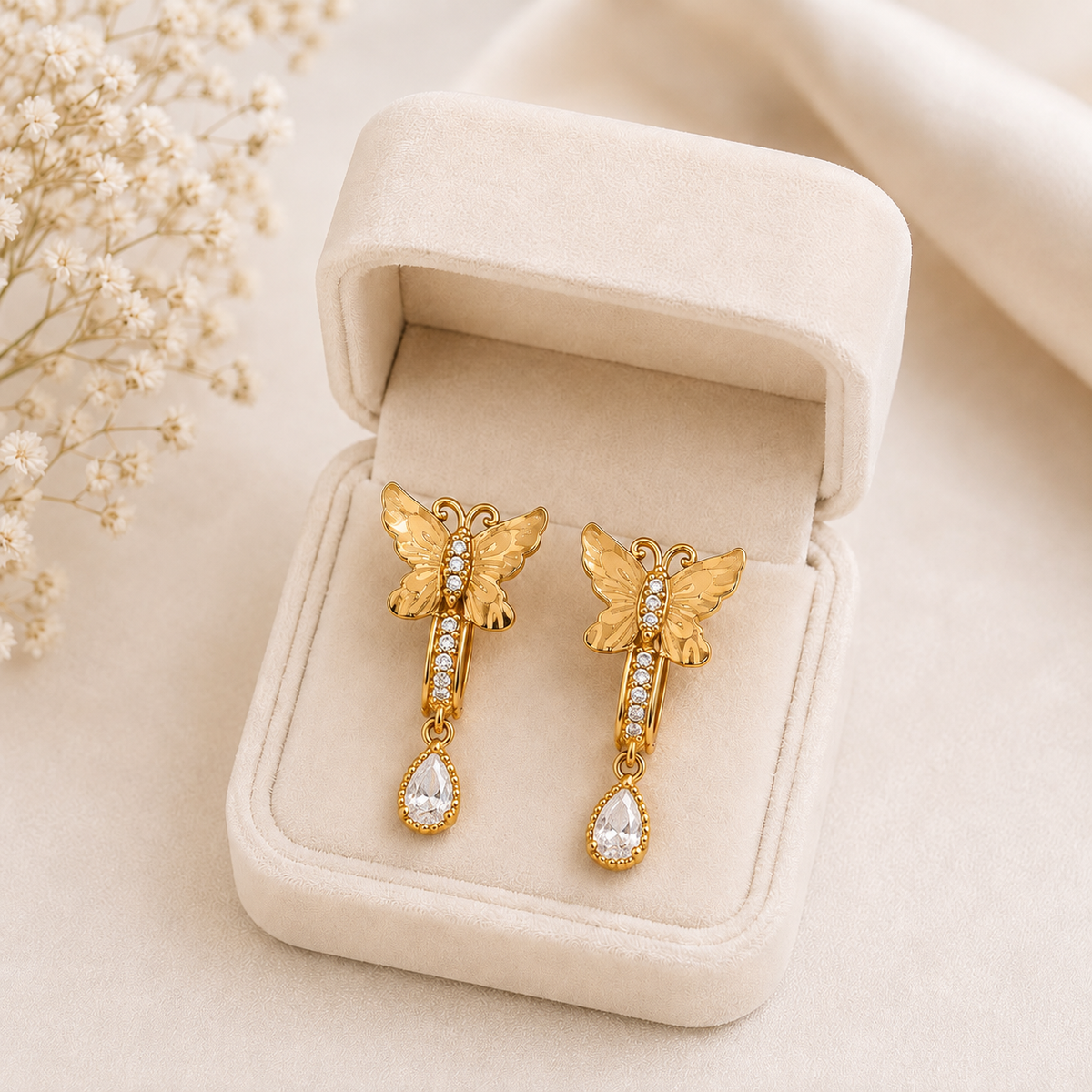 Zircon Hoop Earring-238 (White)