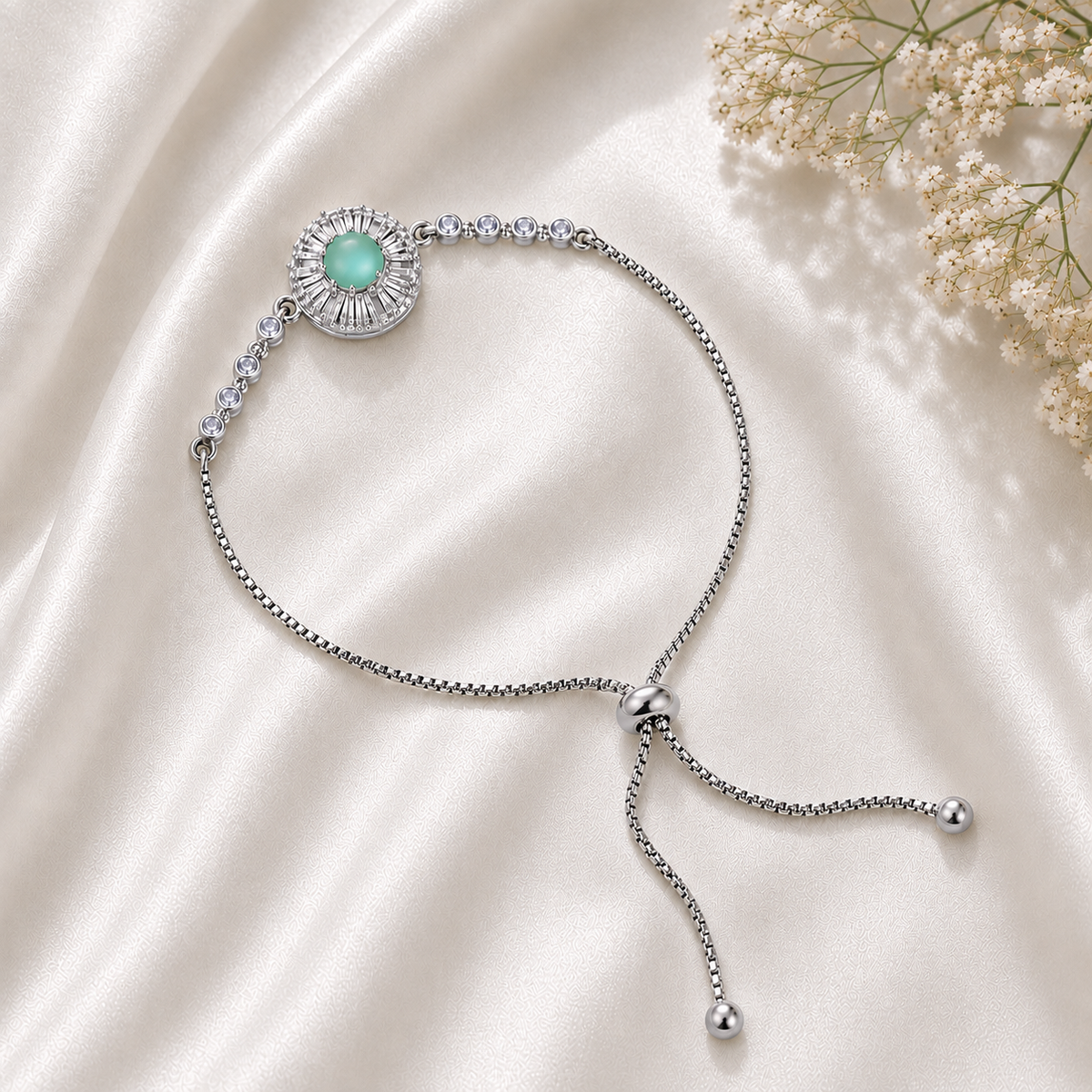 Adjustable Bracelet-288 (Silver/Mint Green)