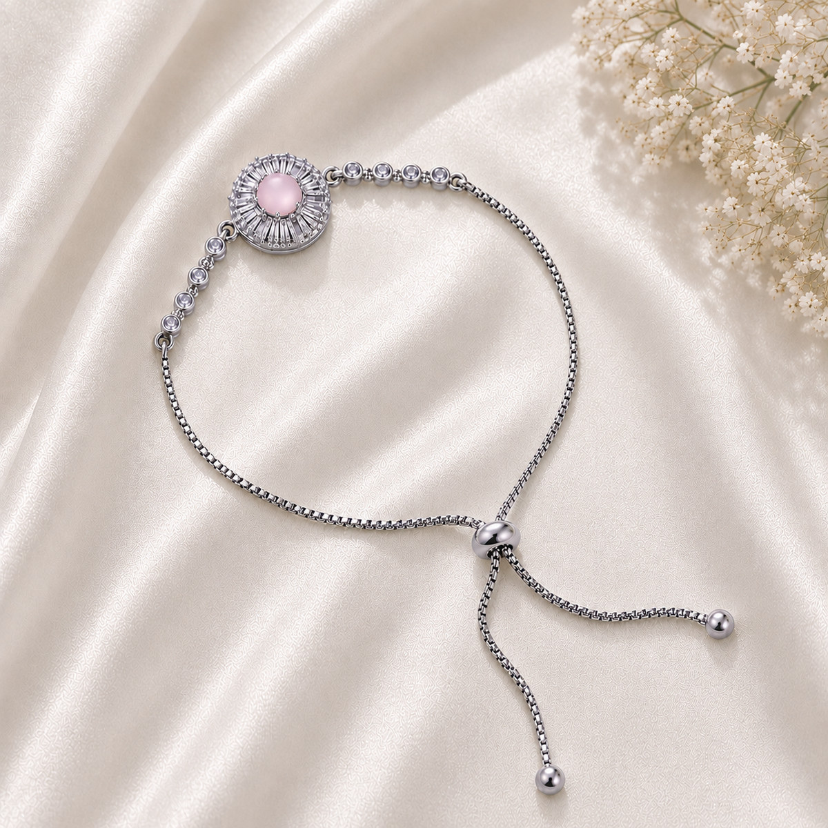 Adjustable Bracelet-288 (Silver/Pink)