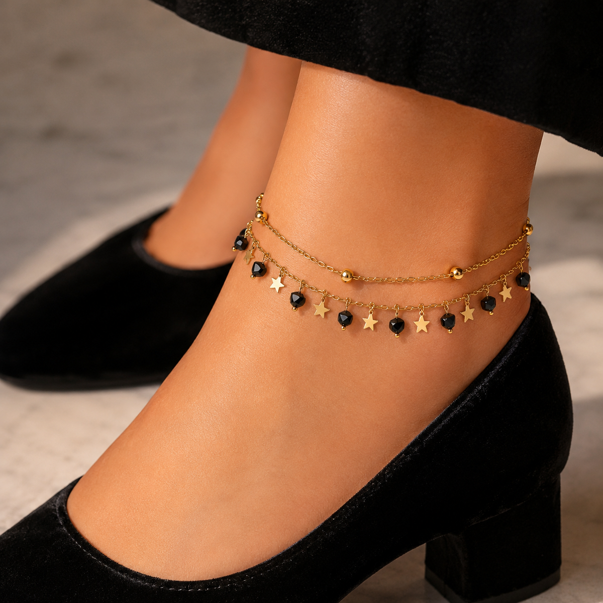 Double Layer Anklet-37 (Golden/Black)