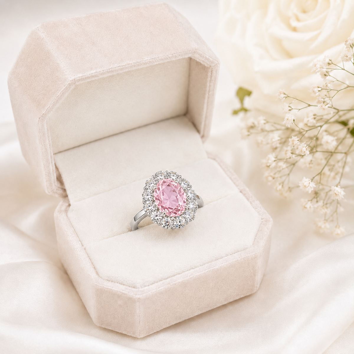 Zircon Ring-466 (Silver/Pink)