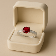 Silver Zircon Ring-129 (Maroon)