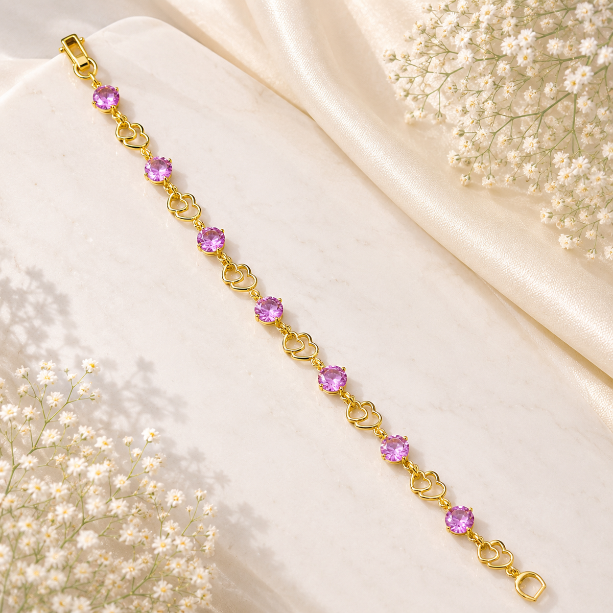 Zircon Bracelet-102 (Golden/Pink)