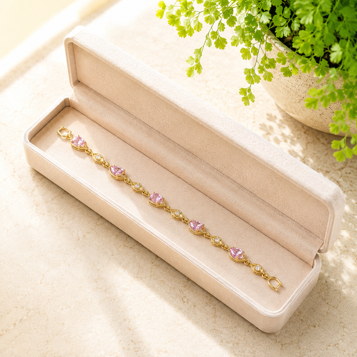 Zircon Bracelet-104 (Golden/Pink)