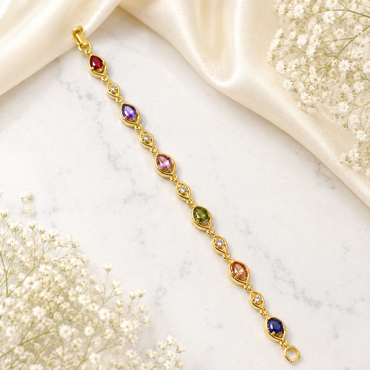 Zircon Bracelet-104 (Golden/Multi)