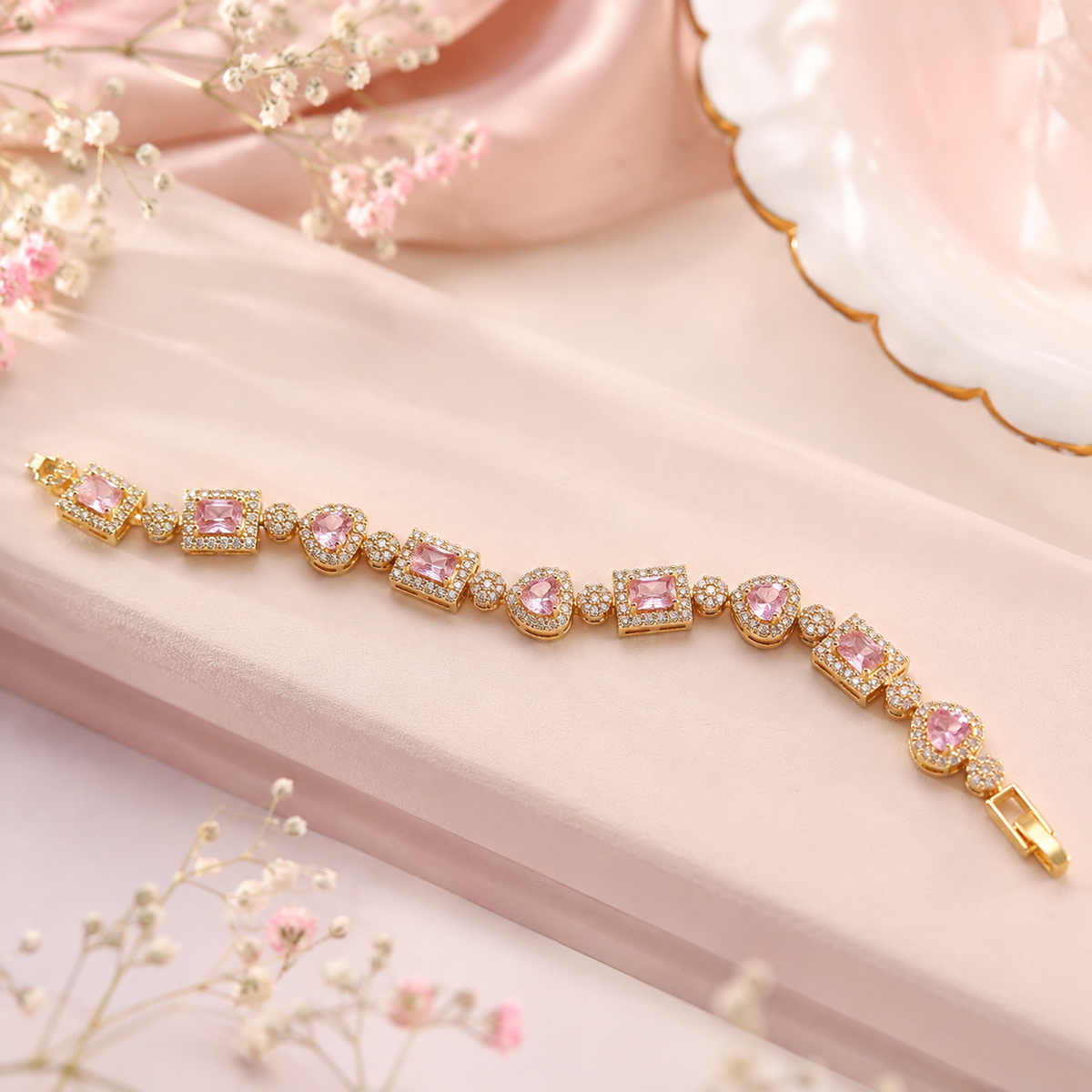 Zircon Bracelet-79 (Golden/Pink)