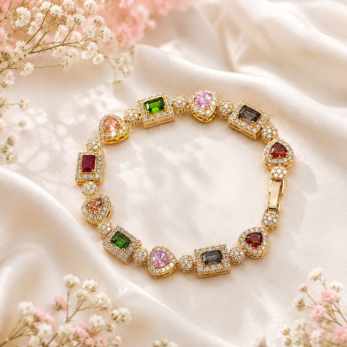 Zircon Bracelet-79 (Golden/Multi)