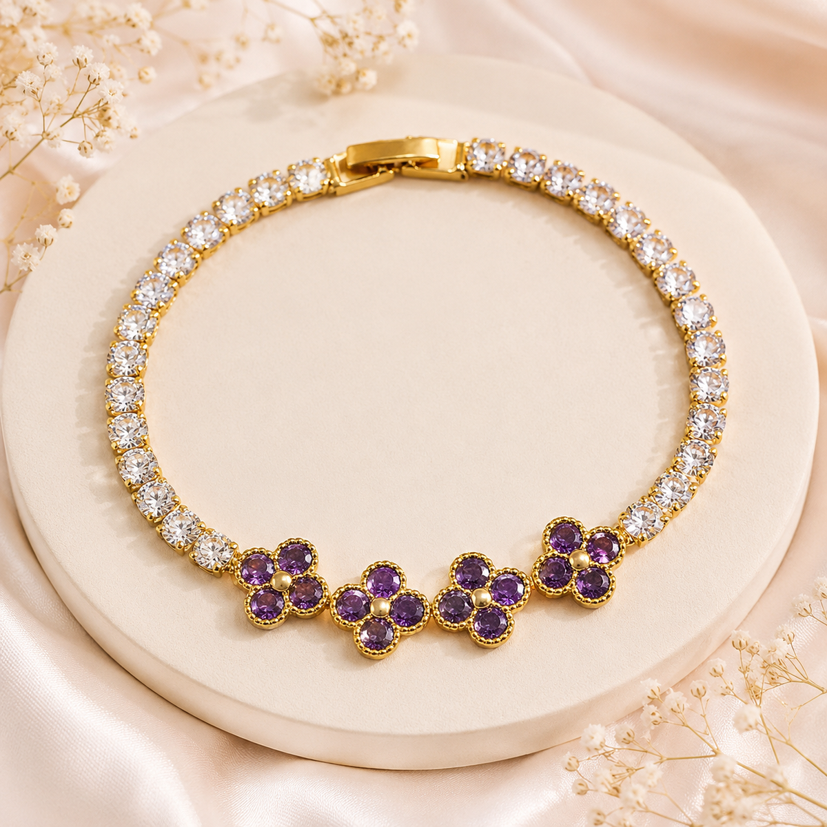 Zircon Bracelet-80 (Golden/Purple)