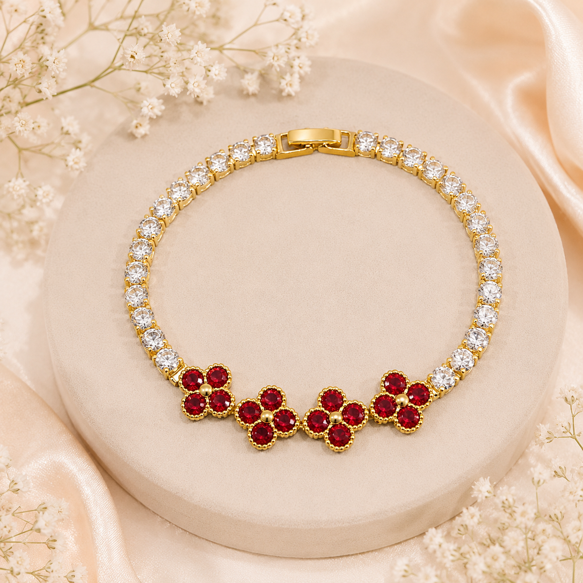 Zircon Bracelet-80 (Golden/Maroon)