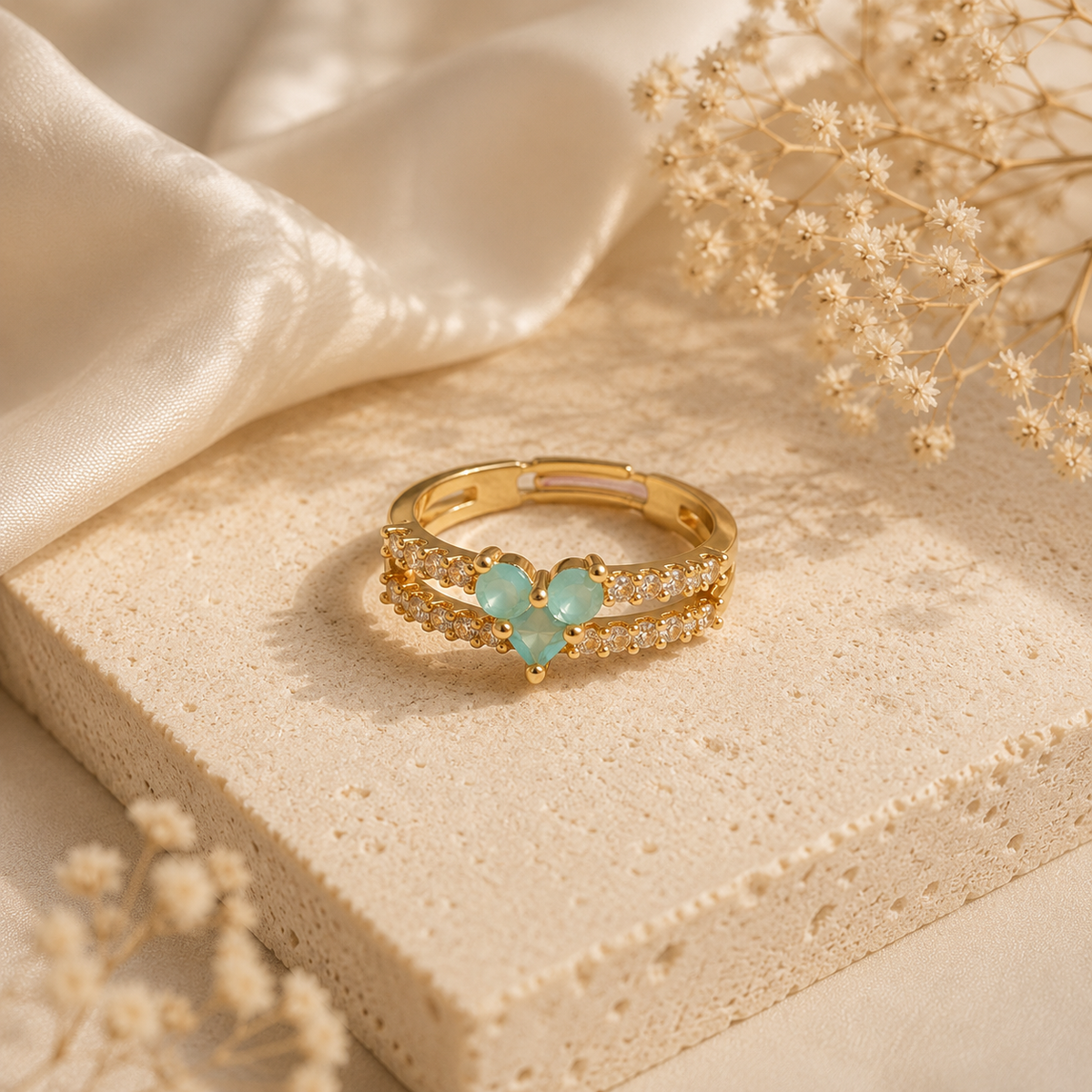 Zircon Ring-428 (Golden/Mint Green)