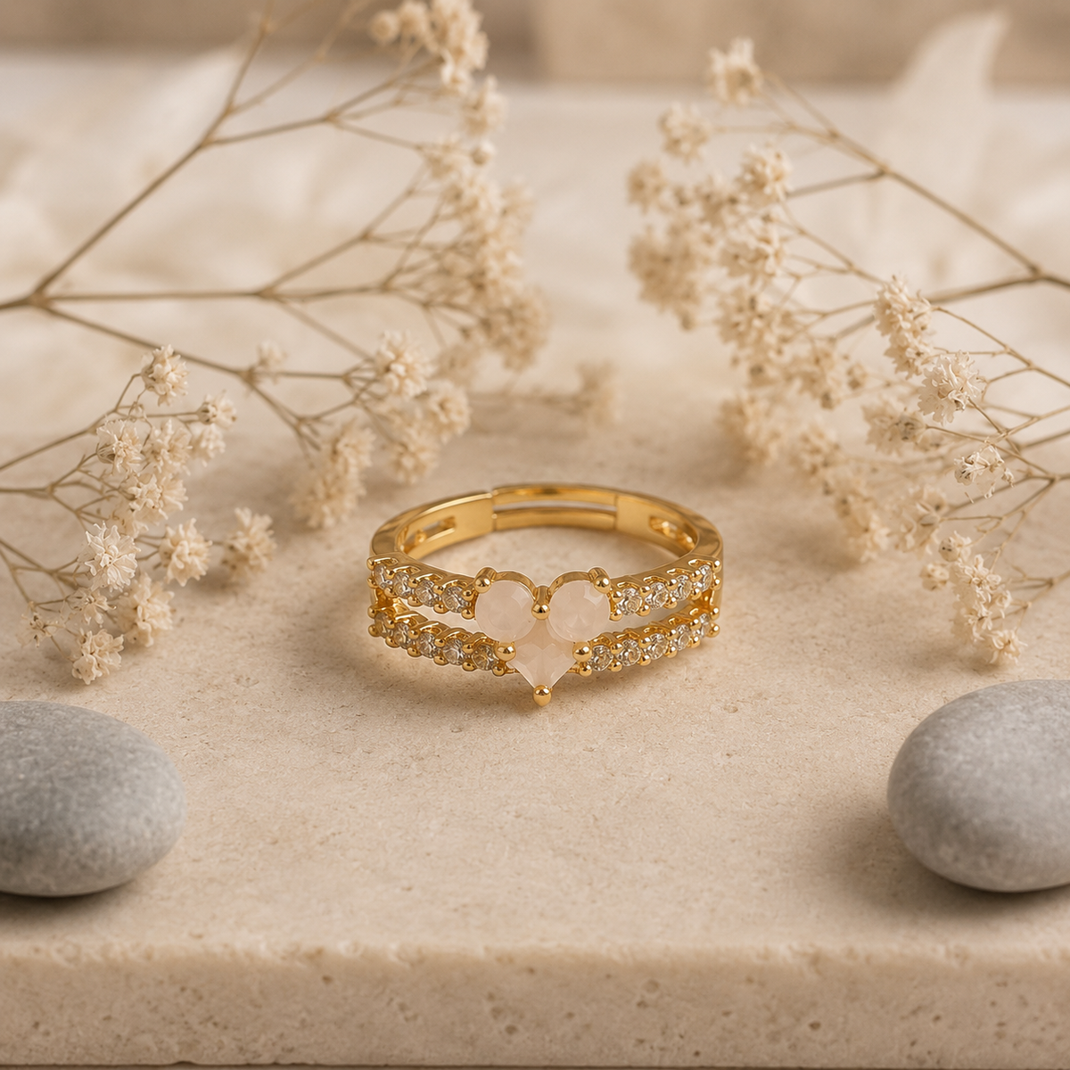 Zircon Ring-428 (Golden/Off White)