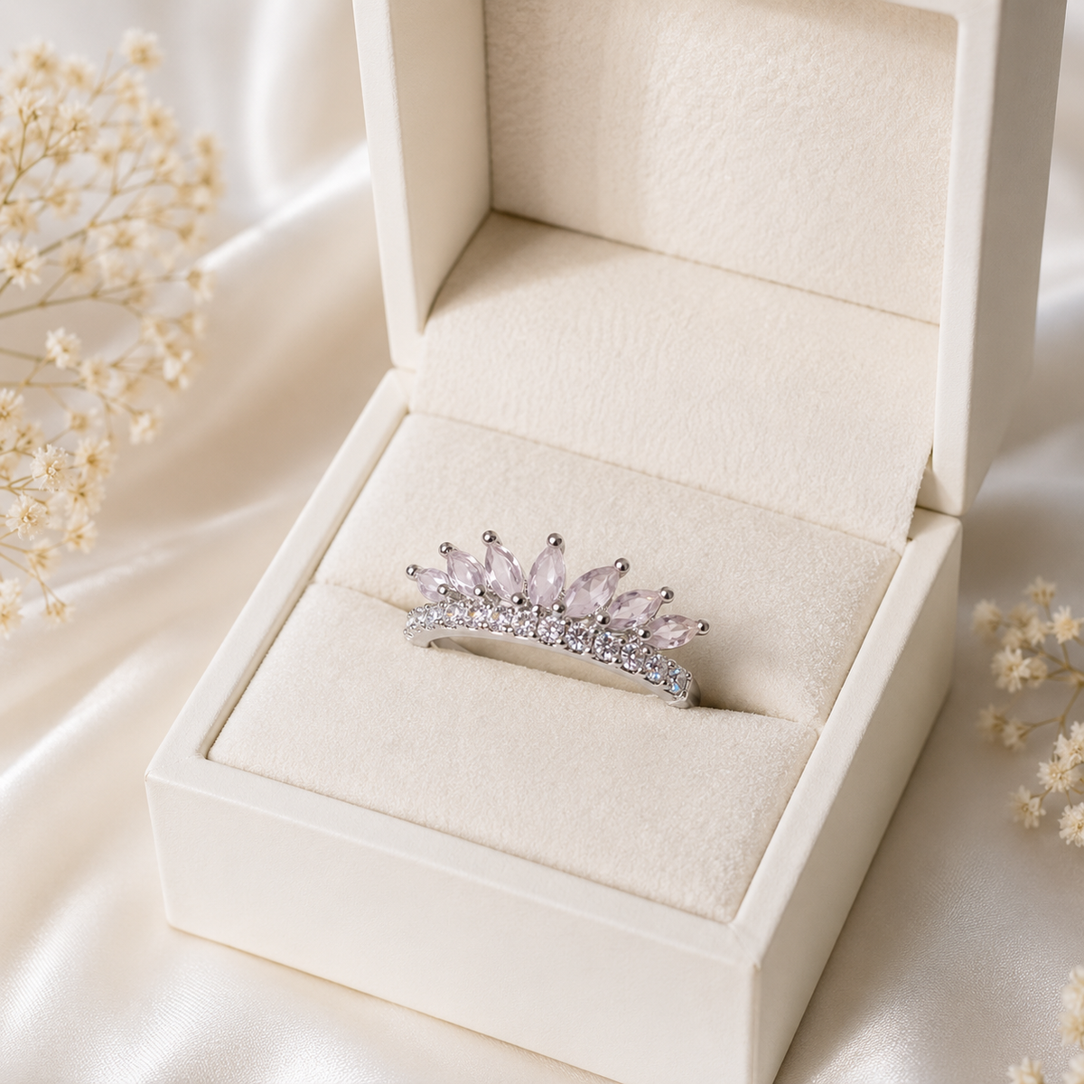 Zircon Ring-429 (Silver/Light Pink)