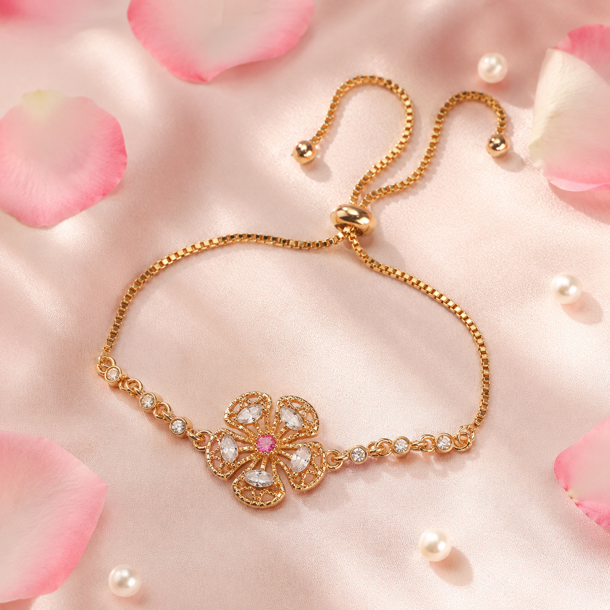 Adjustable Bracelet-285 (Golden/Pink)