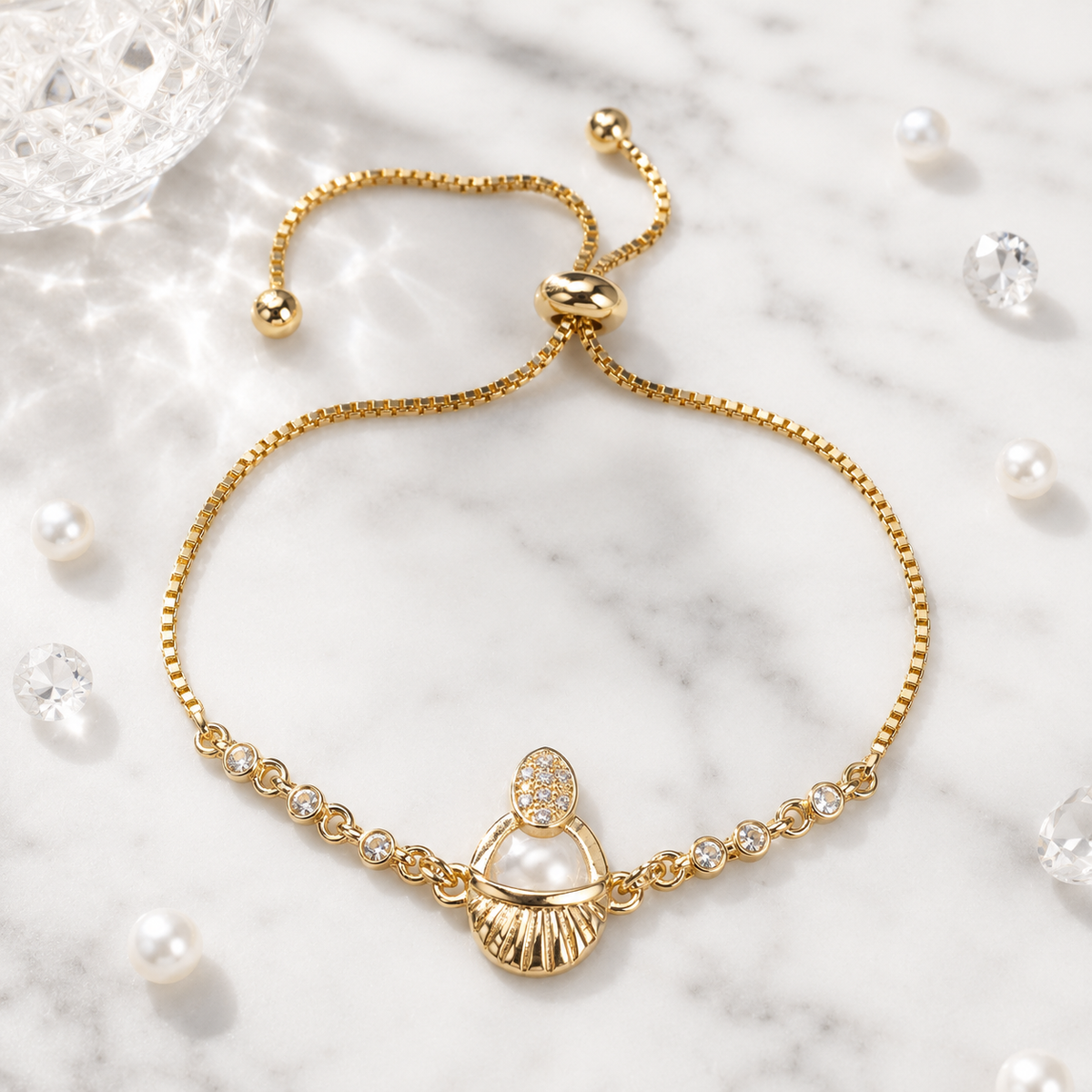 Adjustable Bracelet-284 (Golden/White)