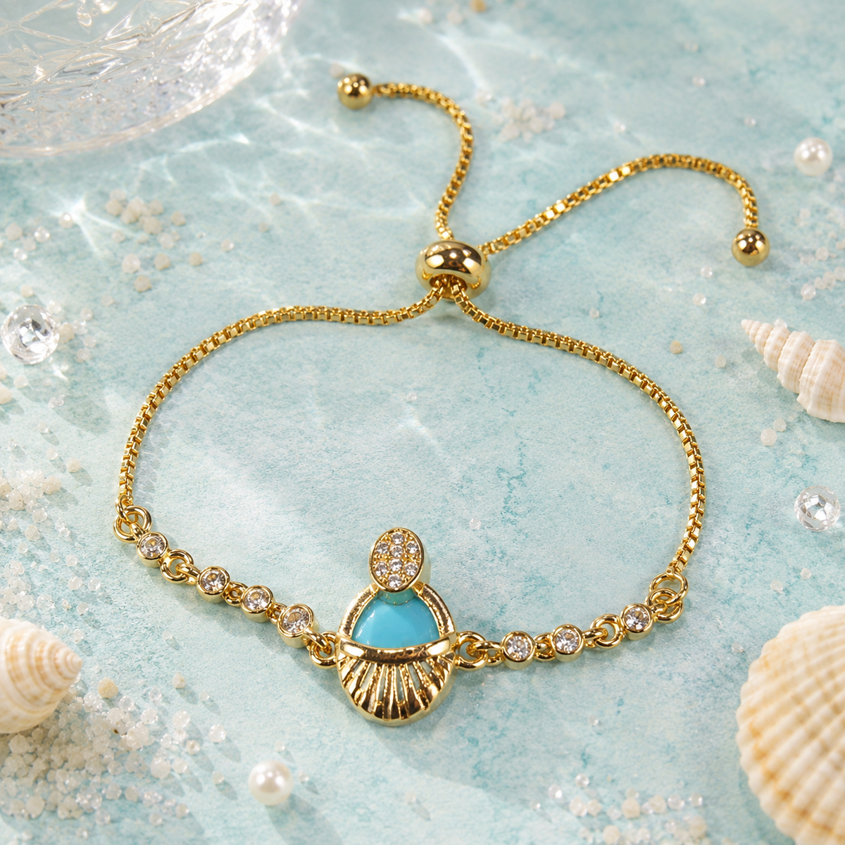 Adjustable Bracelet-284 (Golden/Ferozi)