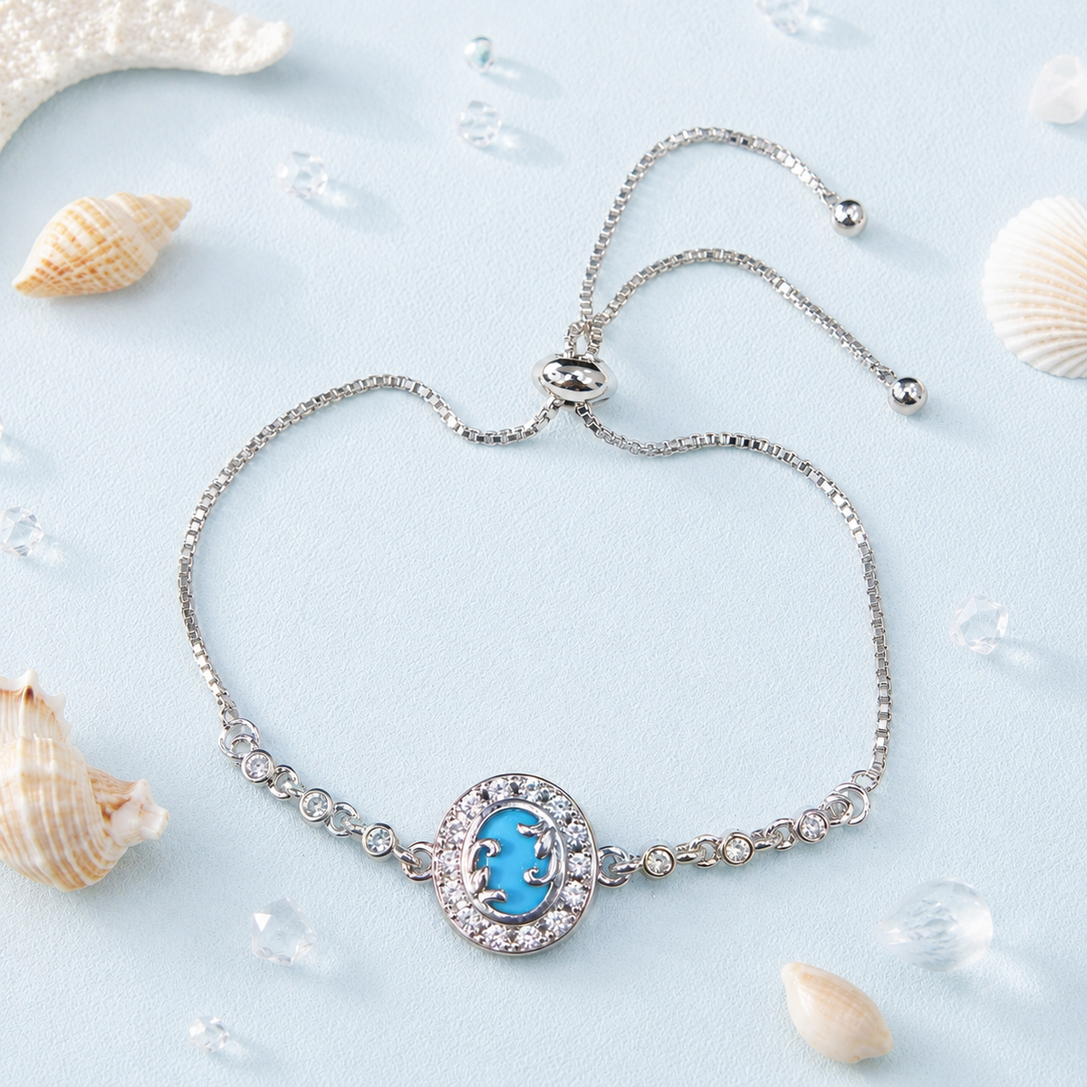 Adjustable Bracelet-283 (Silver/Ferozi)