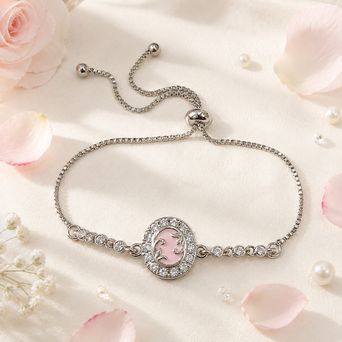 Adjustable Bracelet-283 (Silver/Pink)