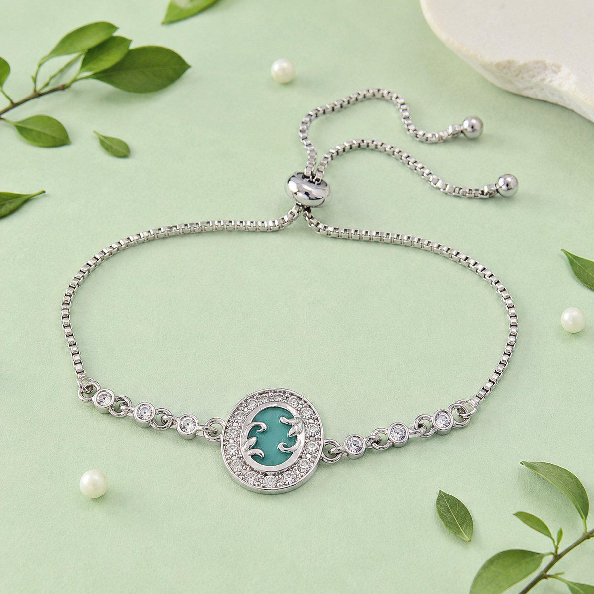 Adjustable Bracelet-283 (Silver/Mint Green)