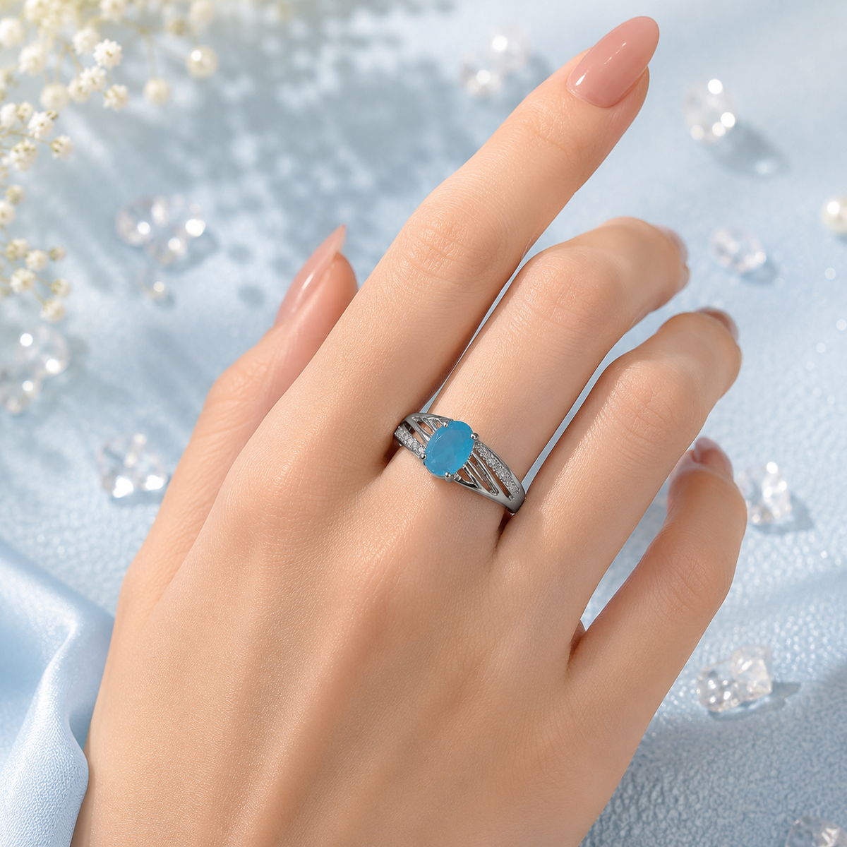 Zircon Ring-460 (Silver/Ferozi)
