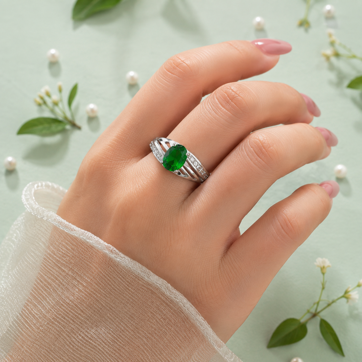 Zircon Ring-460 (Silver/Green)