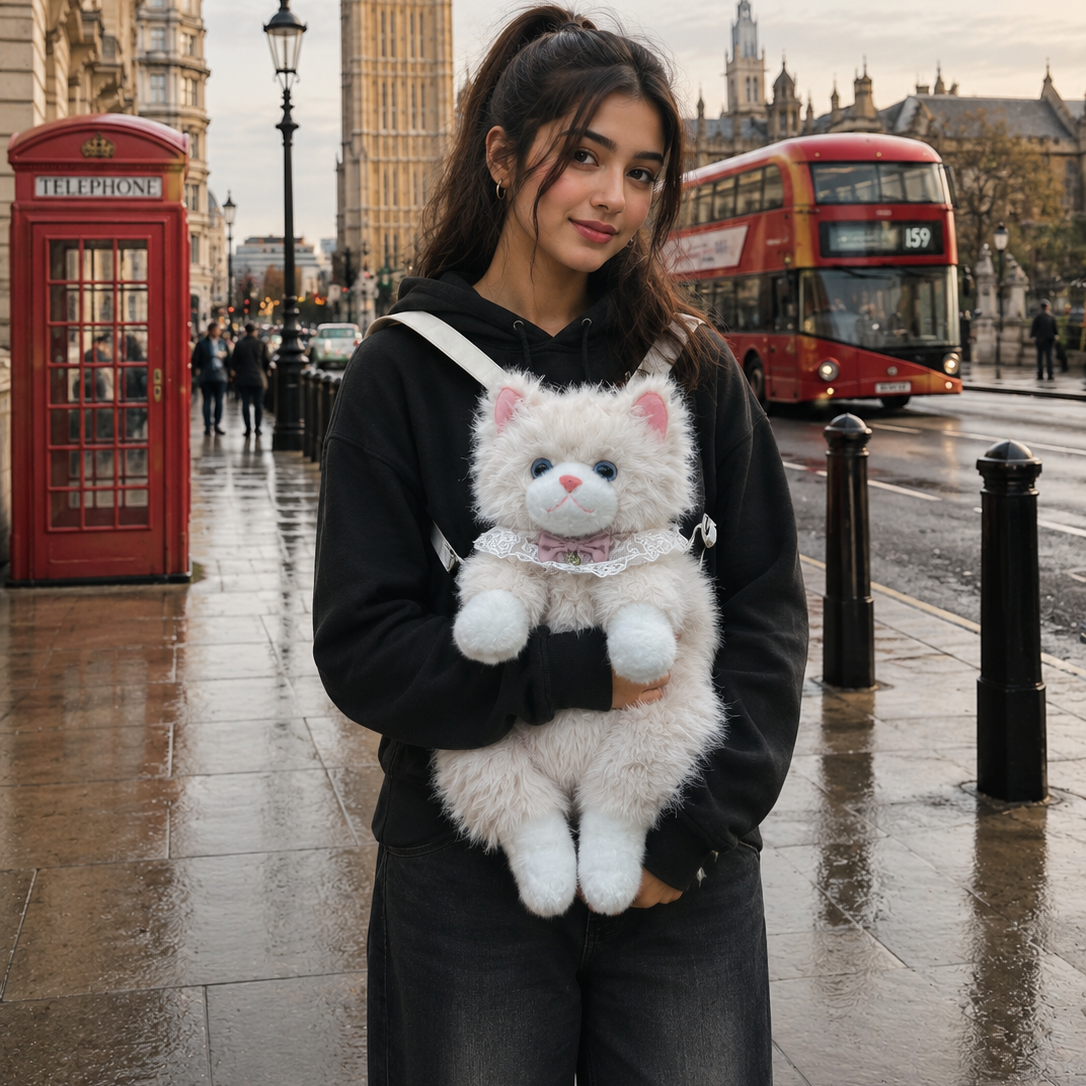 Realistic Cat Bagpack (Off White)