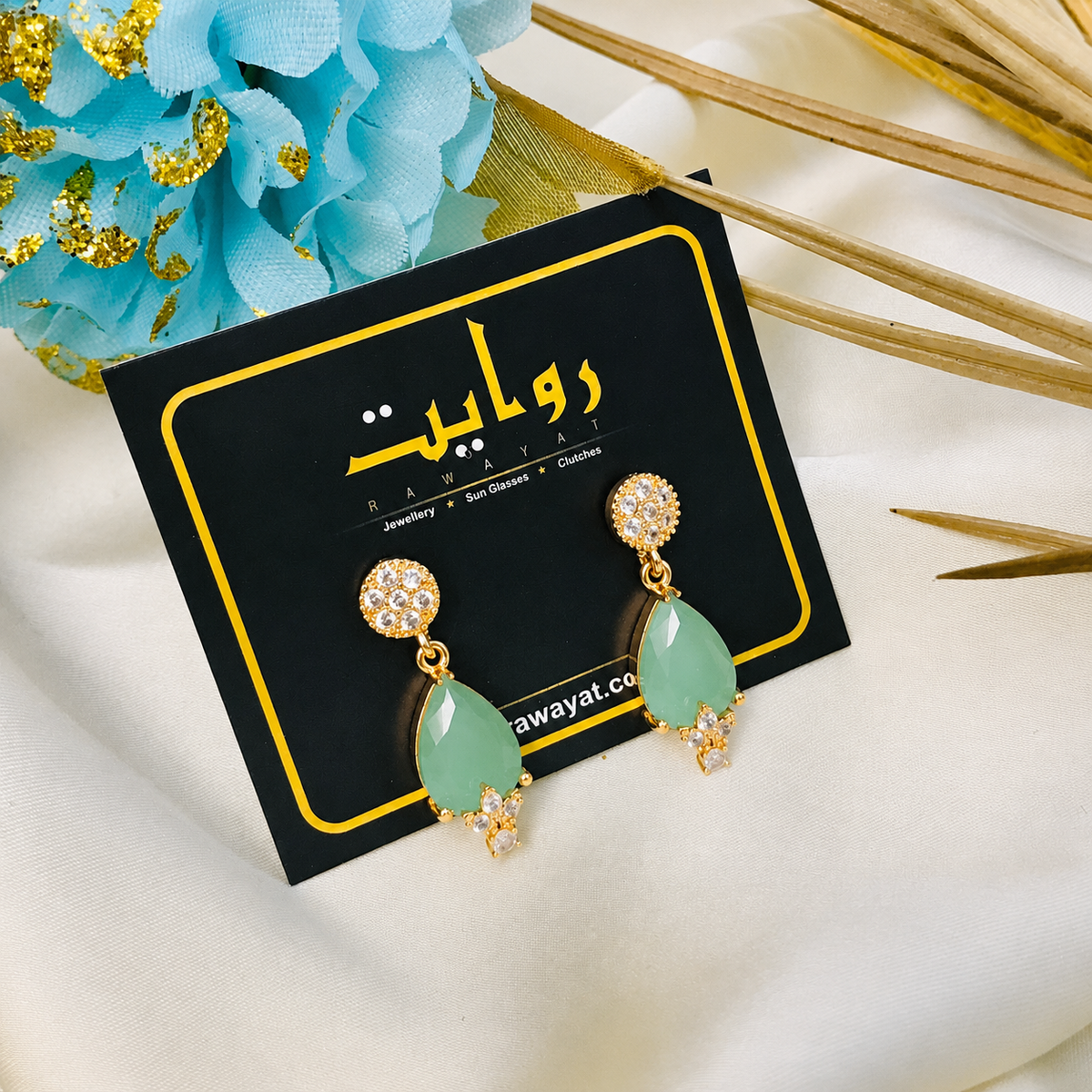 DIGITAL ZIRCON EARRING-24 (Mint Green)