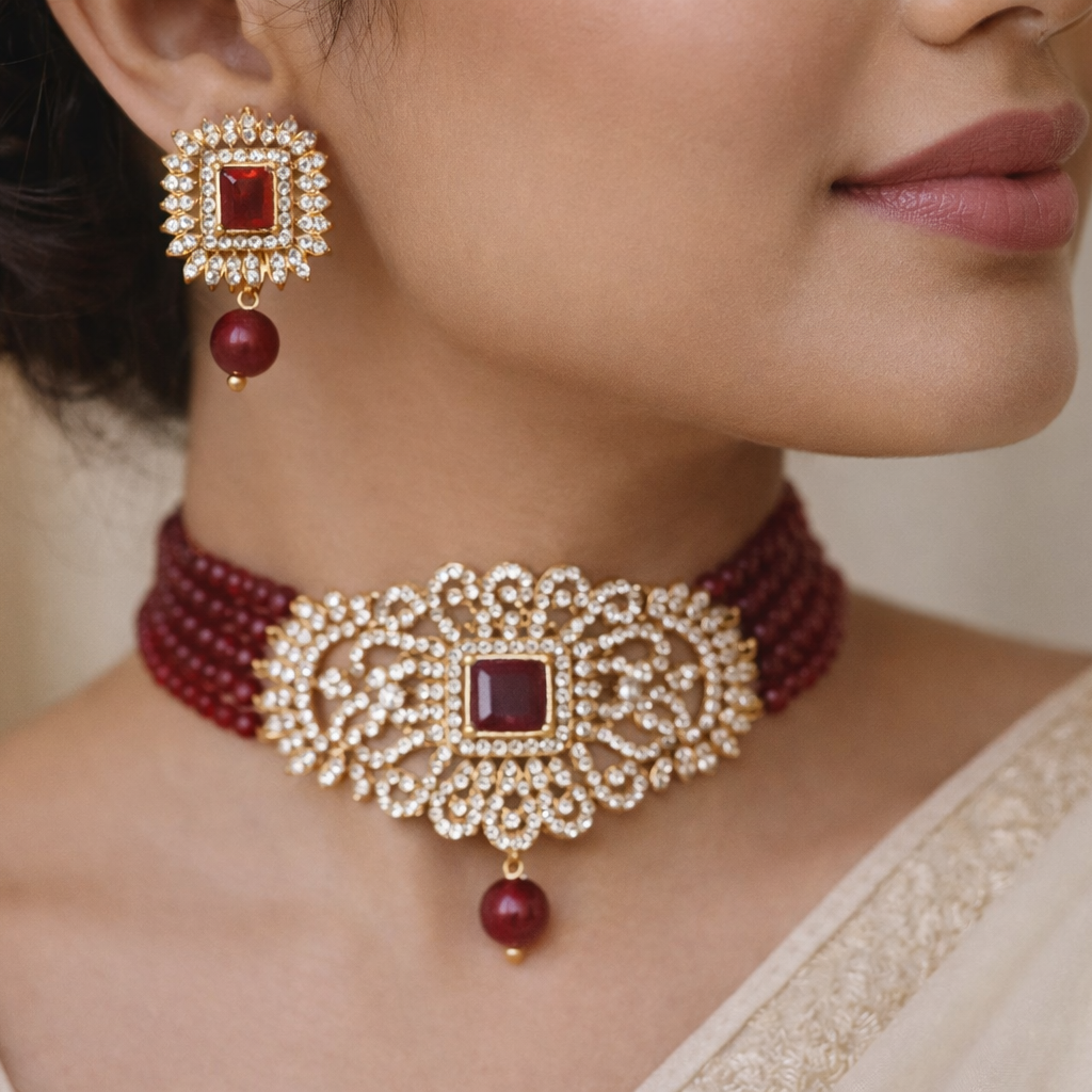 BAREEHA Choker Set (Maroon)