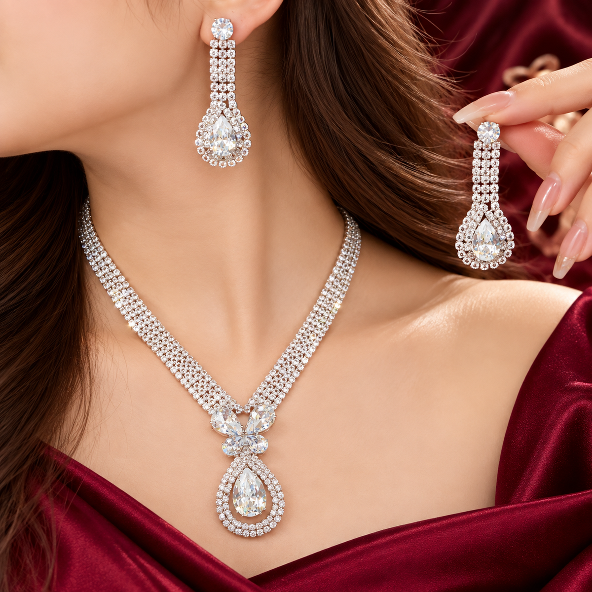 Premium Zircon Necklace-24 (Silver)
