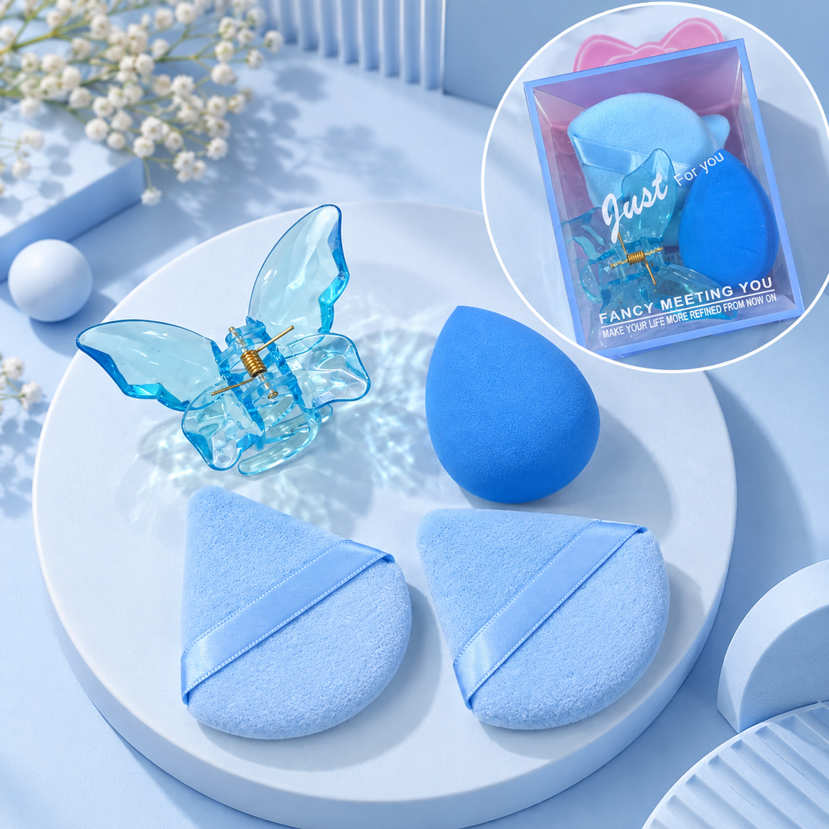 Makeup Puff & Clip Set (Blue)