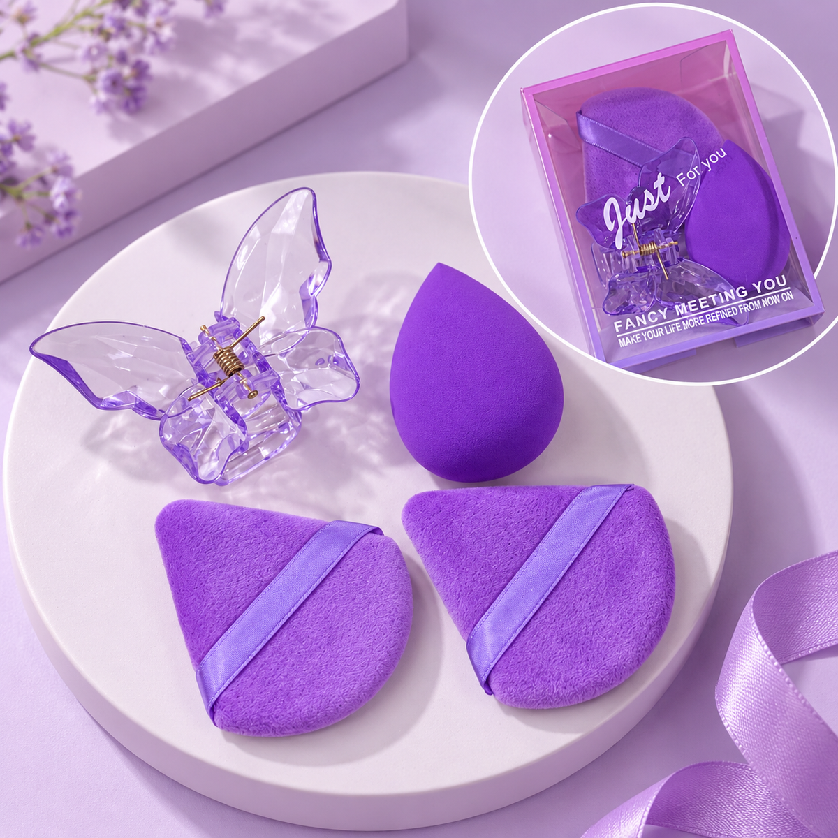 Makeup Puff & Clip Set (Purple)