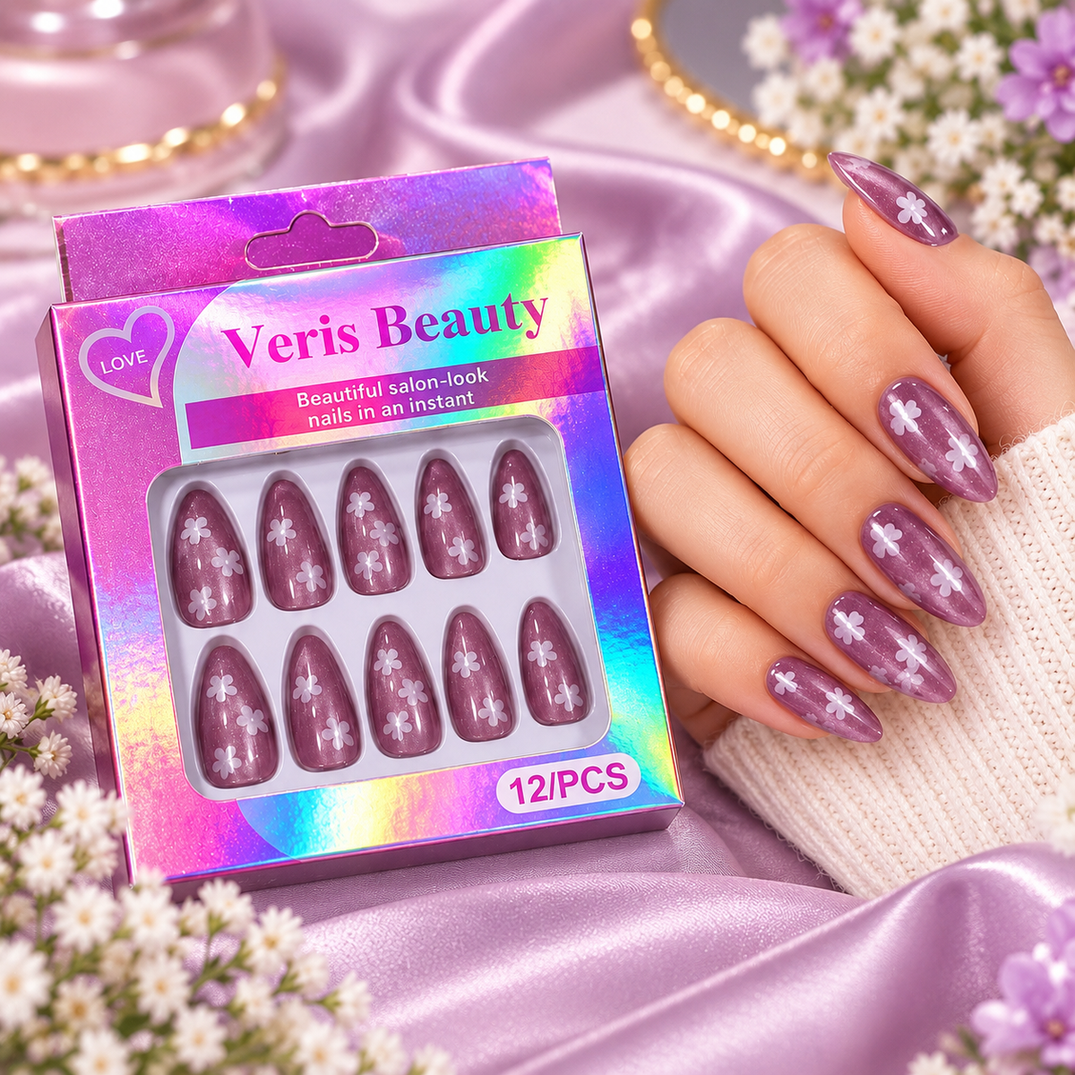 Flower Nails-01 (Mauve Purple)