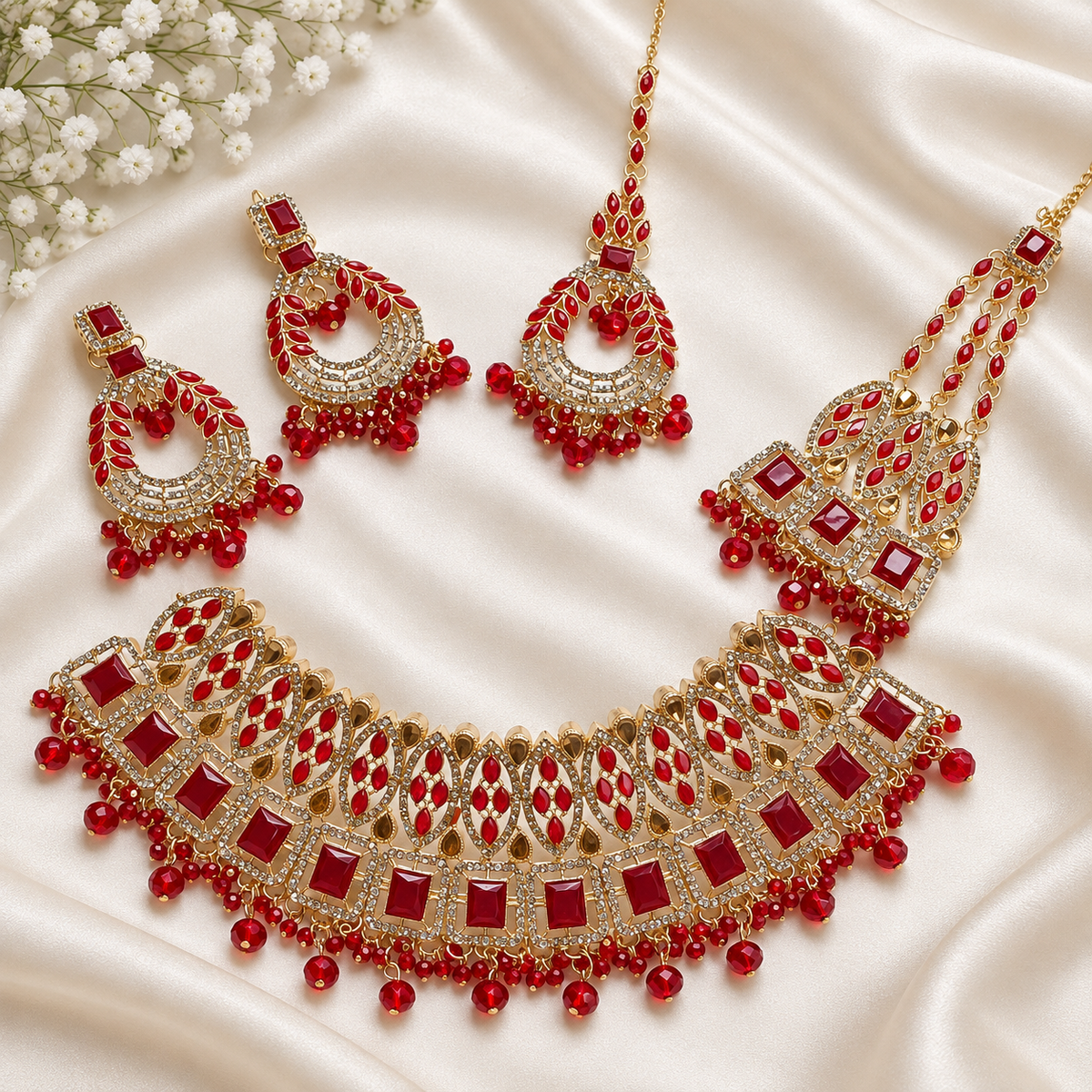 Bridal Jewellery complete Set-25 (Maroon)