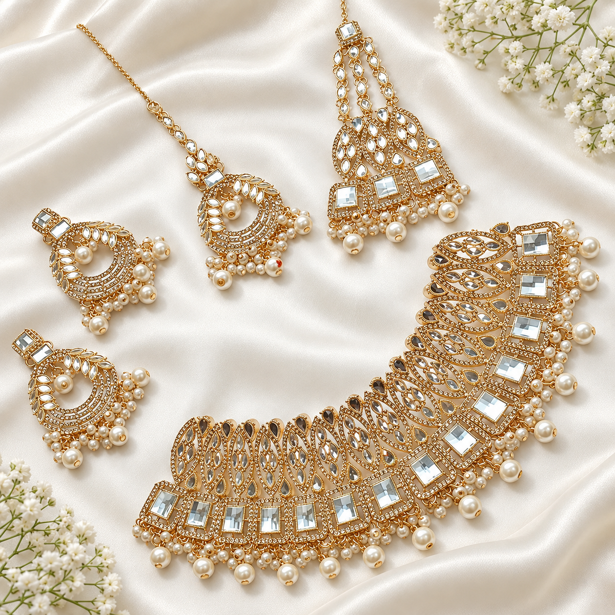 Bridal Jewellery complete Set-25 (Pearl)