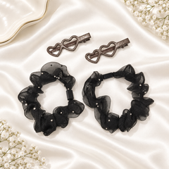 Ruffle Pony & Hair Clip Set (Black)