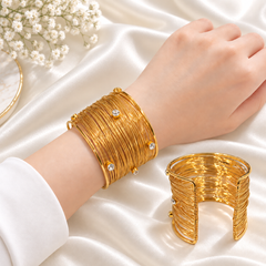 Metallic Texture Gold-Tone Stainless Steel Cuff Bracelet-33