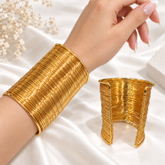 Metallic Texture Gold-Tone Stainless Steel Cuff Bracelet-34
