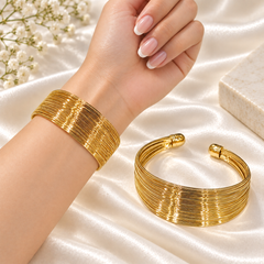 Metallic Texture Gold-Tone Stainless Steel Cuff Bracelet-35