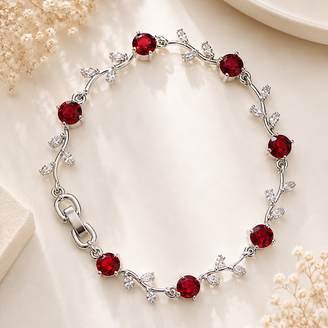 Tulip Grace Bracelet (Silver/Maroon)