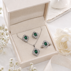 Zircon Locket Set-198 (Silver/Green)